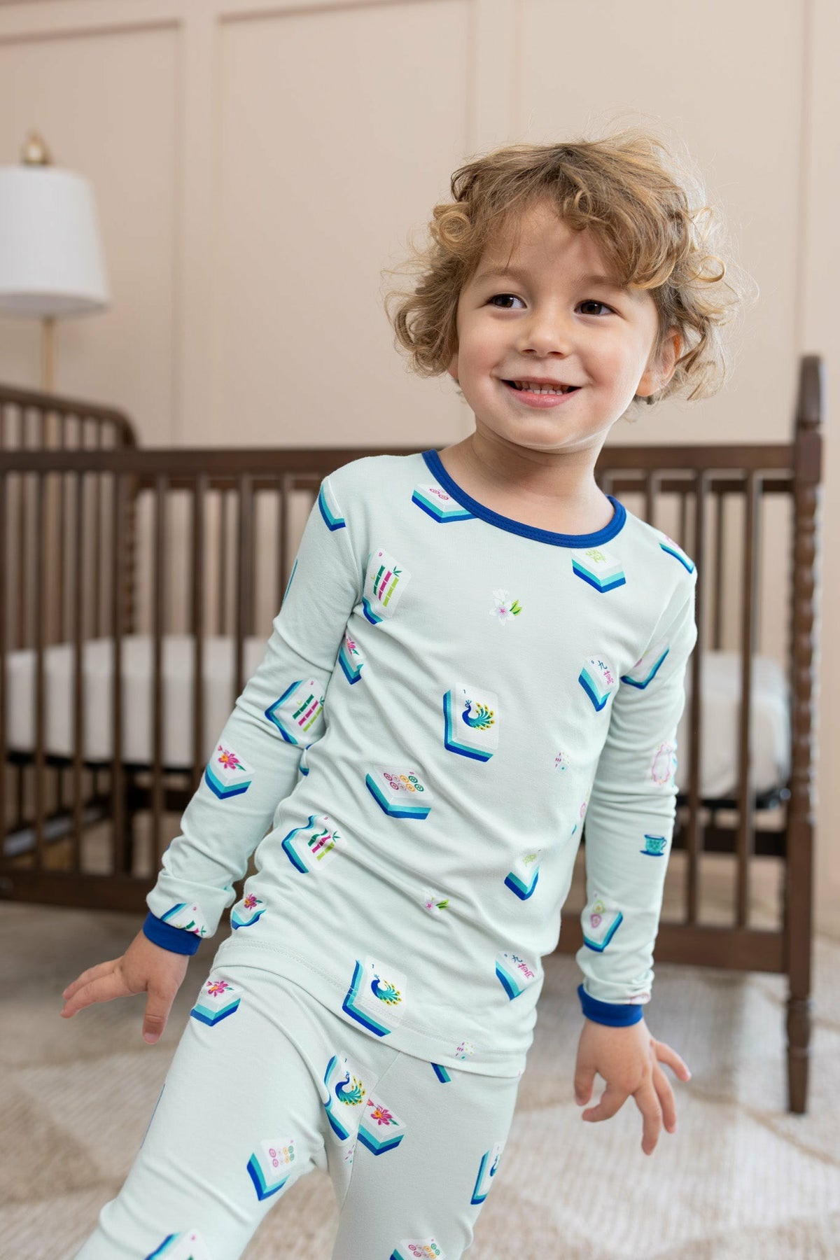 Long Sleeve Pajamas in Dew Mahjong | Kyte Baby