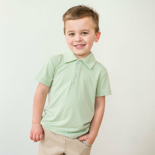 Toddler Short Sleeve Polo in Basil | Kyte Baby