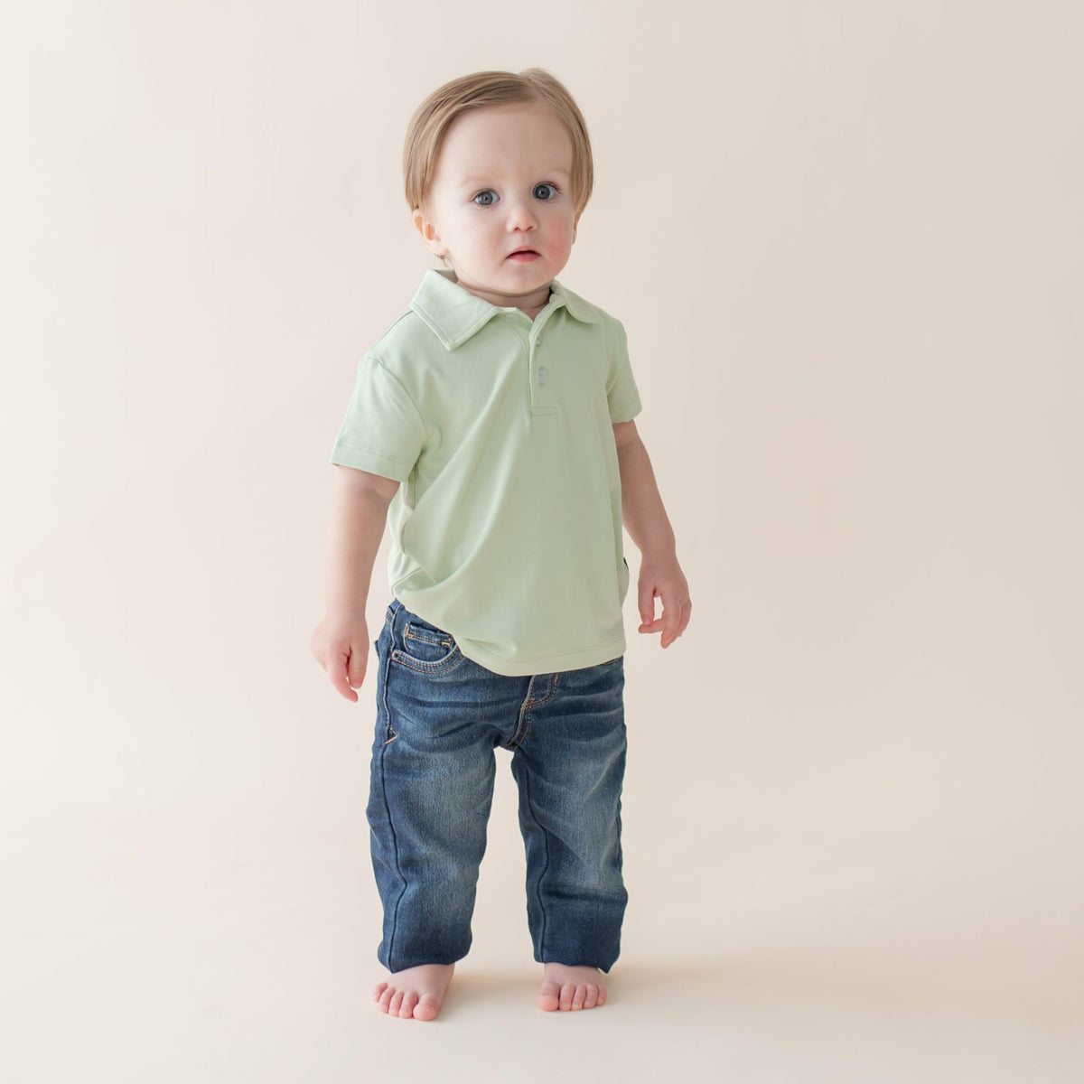 Toddler Short Sleeve Polo in Basil | Kyte Baby