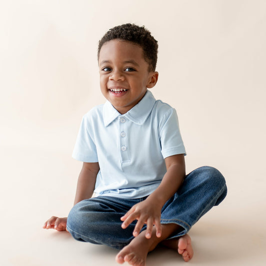 Toddler Short Sleeve Polo in Breeze | Kyte Baby