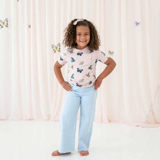 Toddler Crew Neck Tee in Blush Butterfly | Kyte Baby