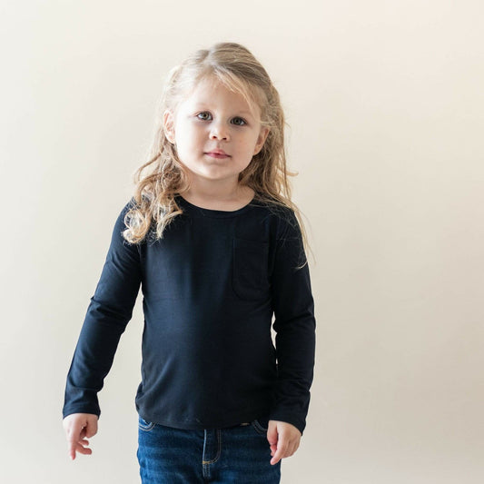 Long Sleeve Toddler Crew Neck Tee in Midnight | Kyte Baby