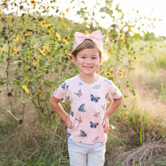 Toddler V-Neck Tee in Blush Butterfly | Kyte Baby