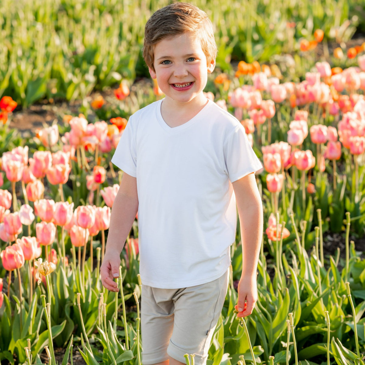 Bamboo Toddler V-Neck Tee in Snow | Kyte Baby