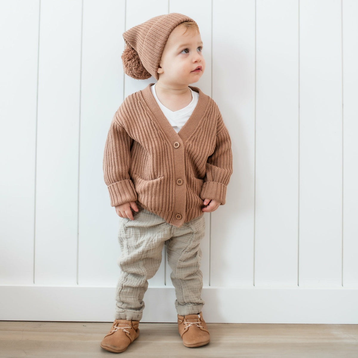 Chunky Knit Oversized Cardigan in Latte | Kyte Baby