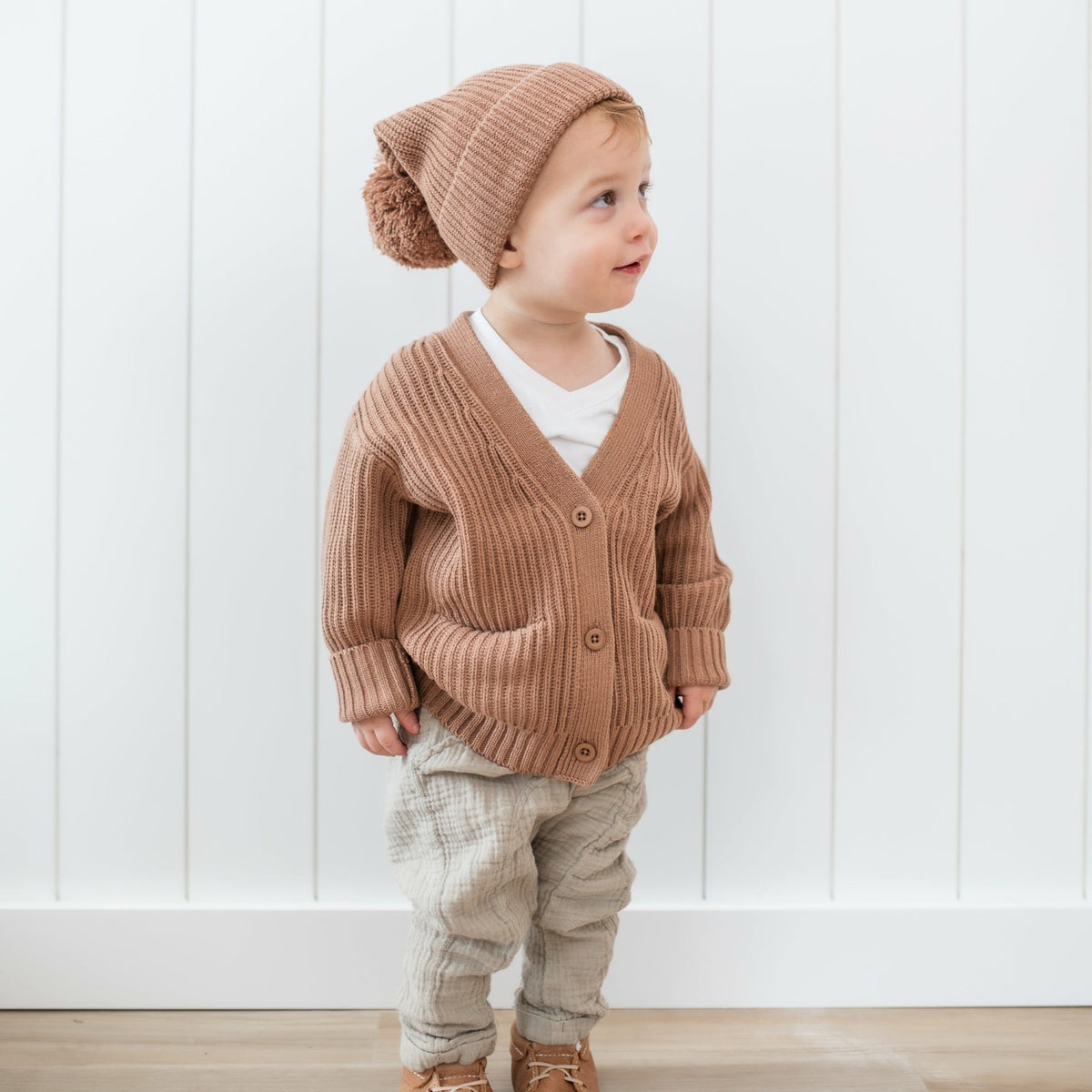Chunky Knit Oversized Cardigan in Latte | Kyte Baby