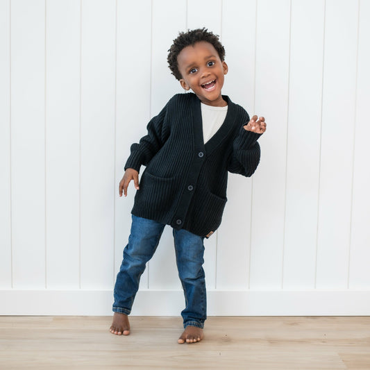 Chunky Knit Oversized Cardigan in Midnight Black | Kyte Baby
