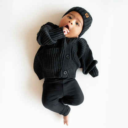 Chunky Knit Oversized Cardigan in Midnight Black | Kyte Baby