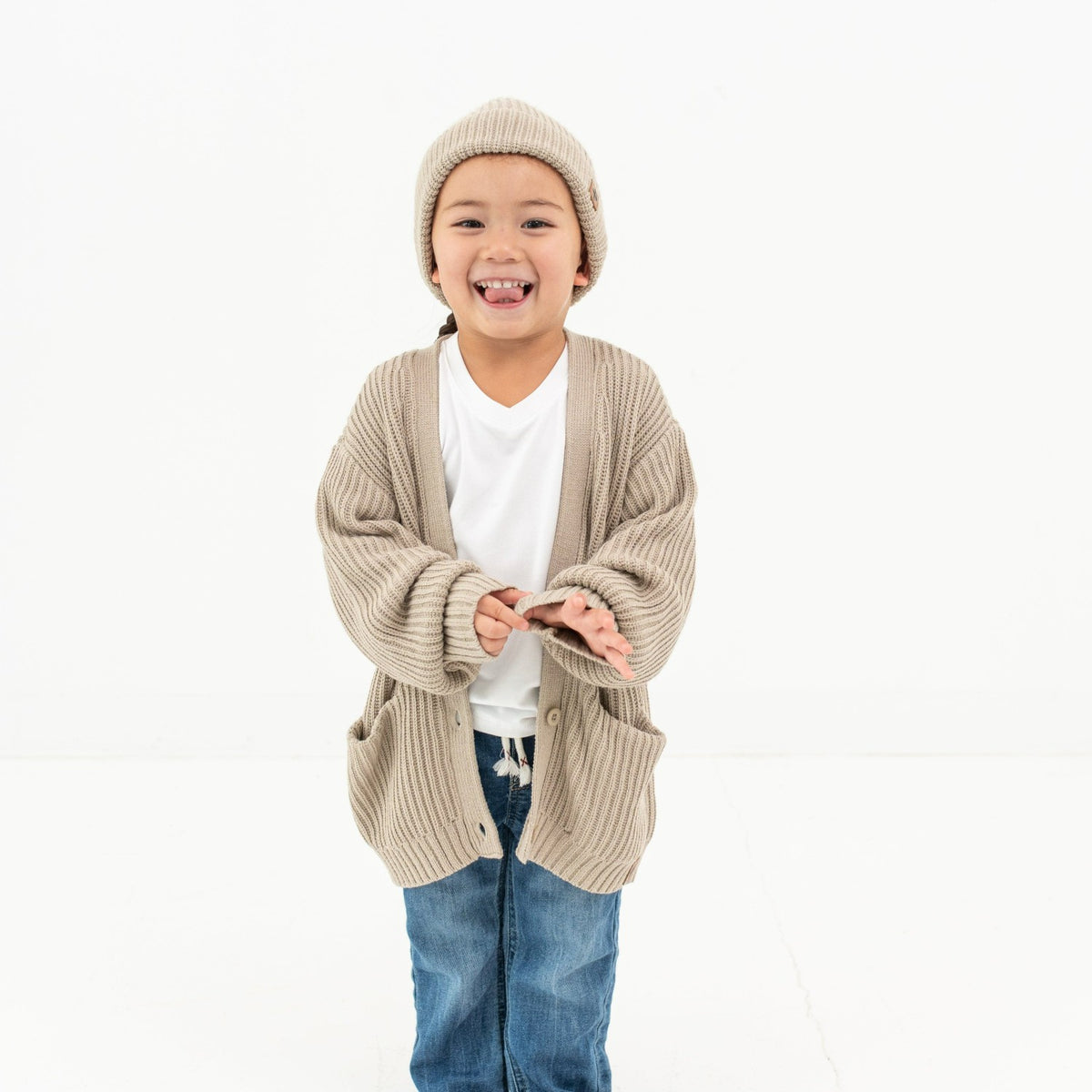 Chunky Knit Oversized Cardigan in Almond | Kyte Baby