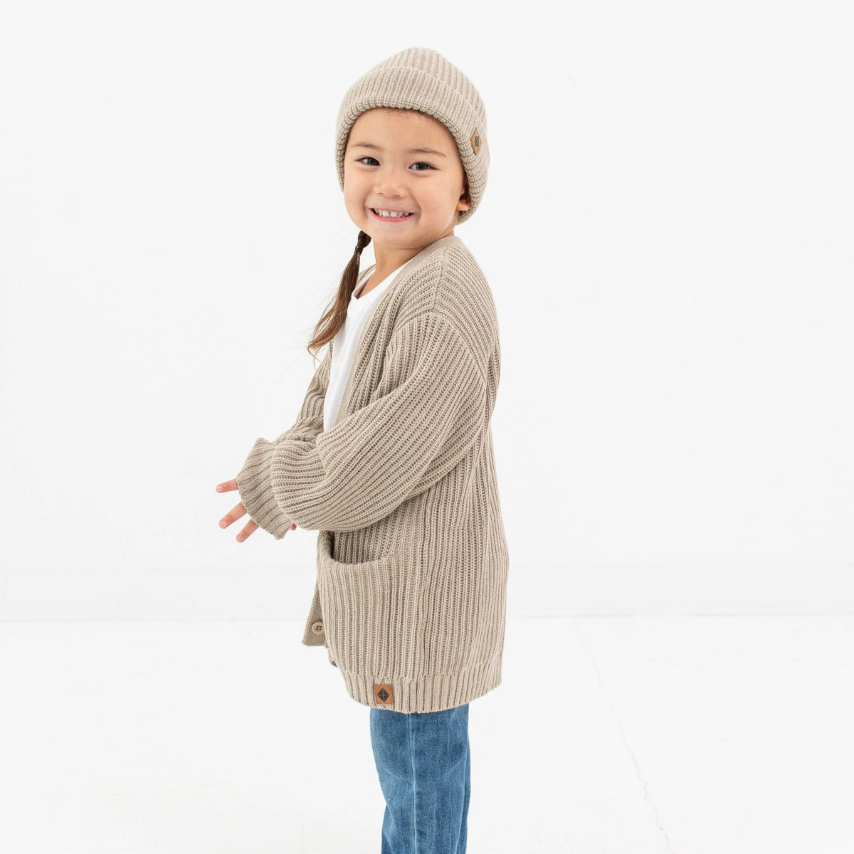 Chunky Knit Oversized Cardigan in Almond | Kyte Baby