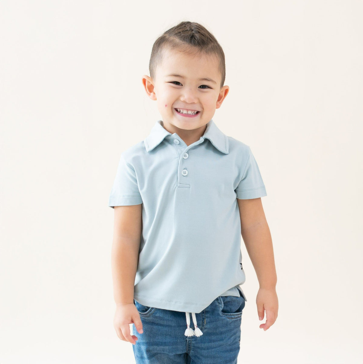 Bamboo Toddler Short Sleeve Polo in Fog | Kyte Baby