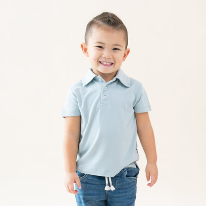 Bamboo Toddler Short Sleeve Polo in Fog | Kyte Baby