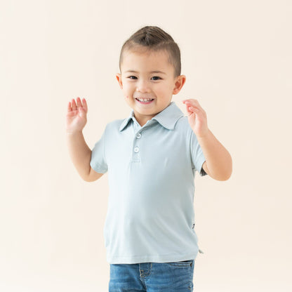 Bamboo Toddler Short Sleeve Polo in Fog | Kyte Baby