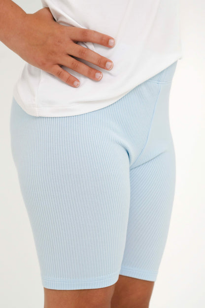Ribbed Toddler Biker Shorts in Breeze | Kyte Baby