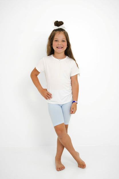 Ribbed Toddler Biker Shorts in Breeze | Kyte Baby