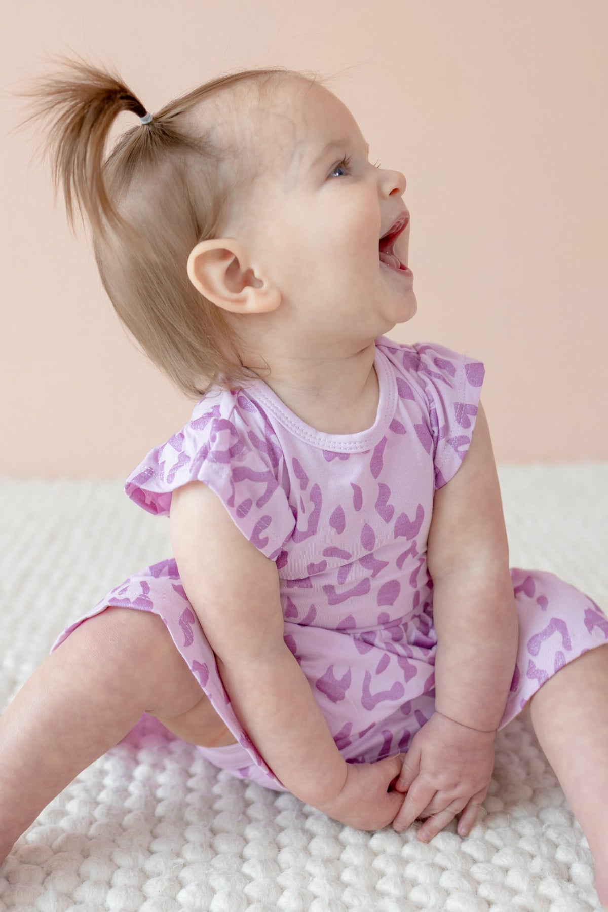 Twirl Bodysuit Dress in Thistle Leopard | Kyte Baby