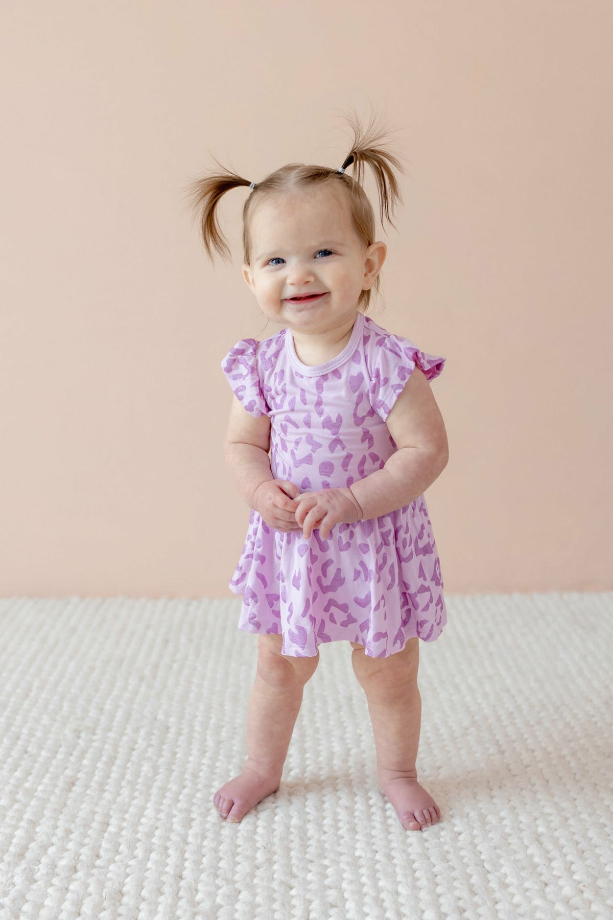 Twirl Bodysuit Dress in Thistle Leopard | Kyte Baby