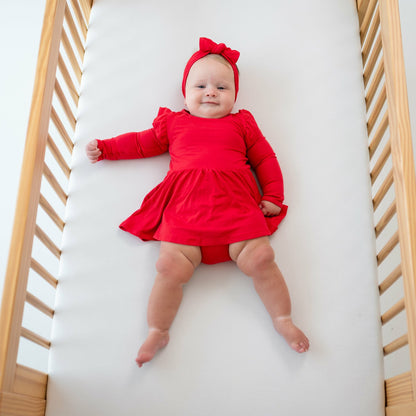 Long Sleeve Twirl Bodysuit Dress in Cardinal | Kyte Baby