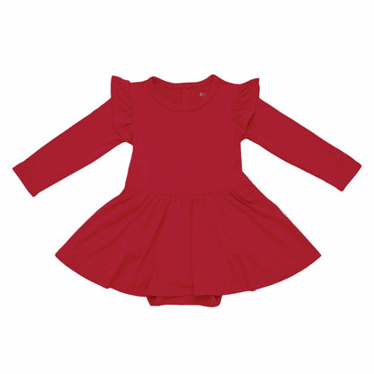 Long Sleeve Twirl Bodysuit Dress in Cardinal | Kyte Baby
