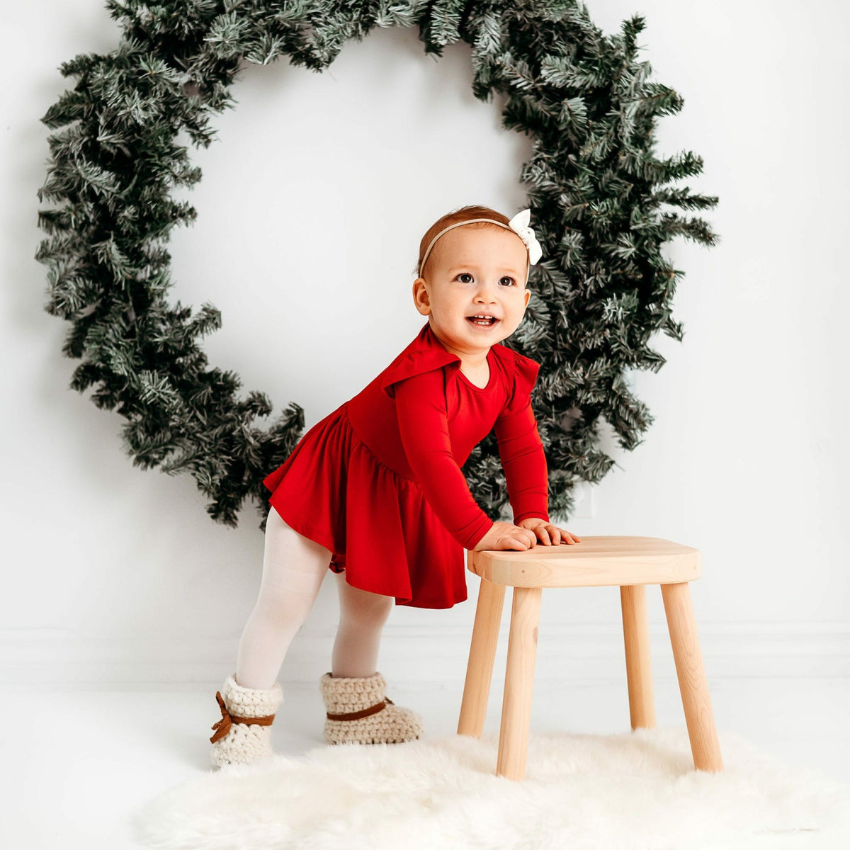 Long Sleeve Twirl Bodysuit Dress in Cardinal | Kyte Baby