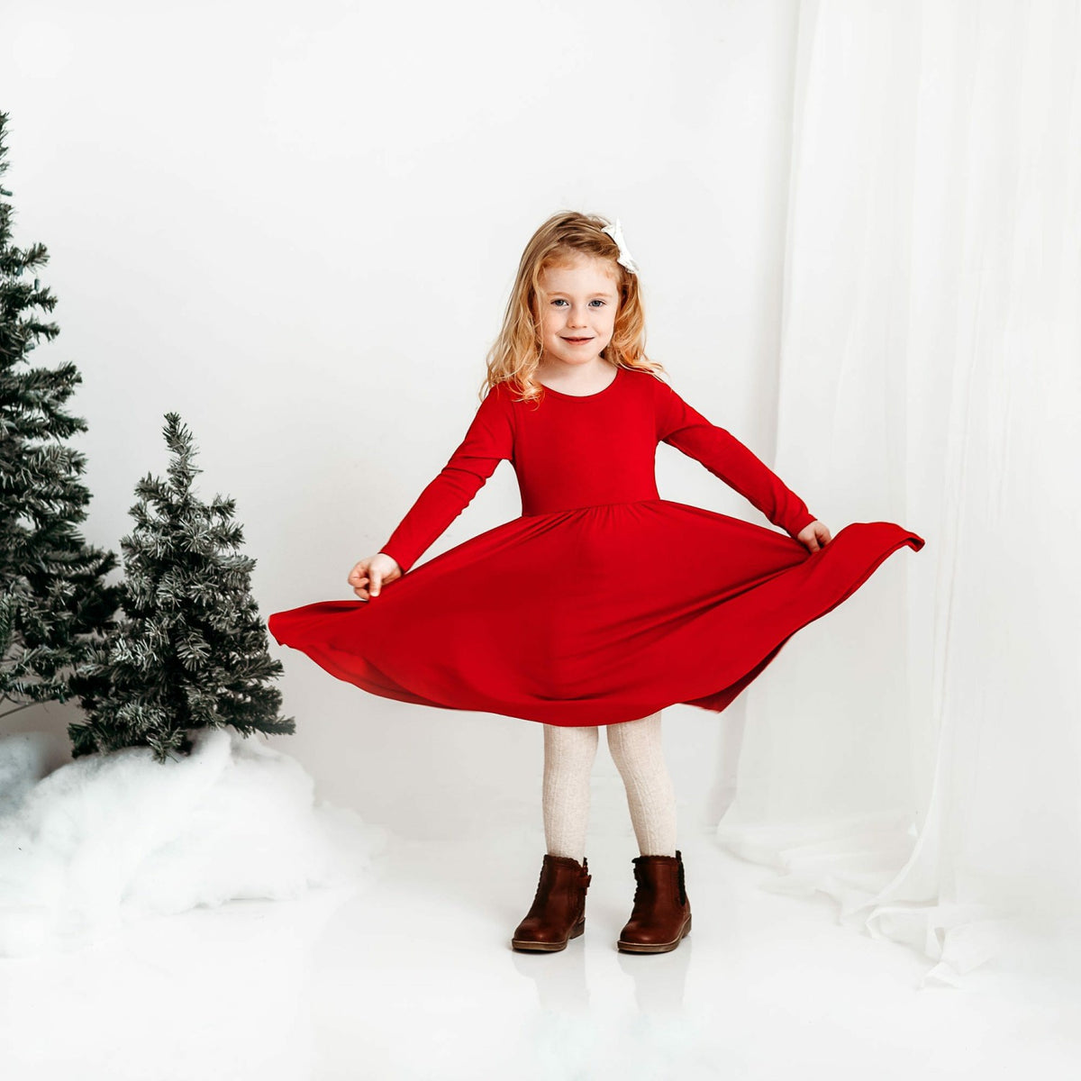 Long Sleeve Twirl Dress in Cardinal | Kyte Baby