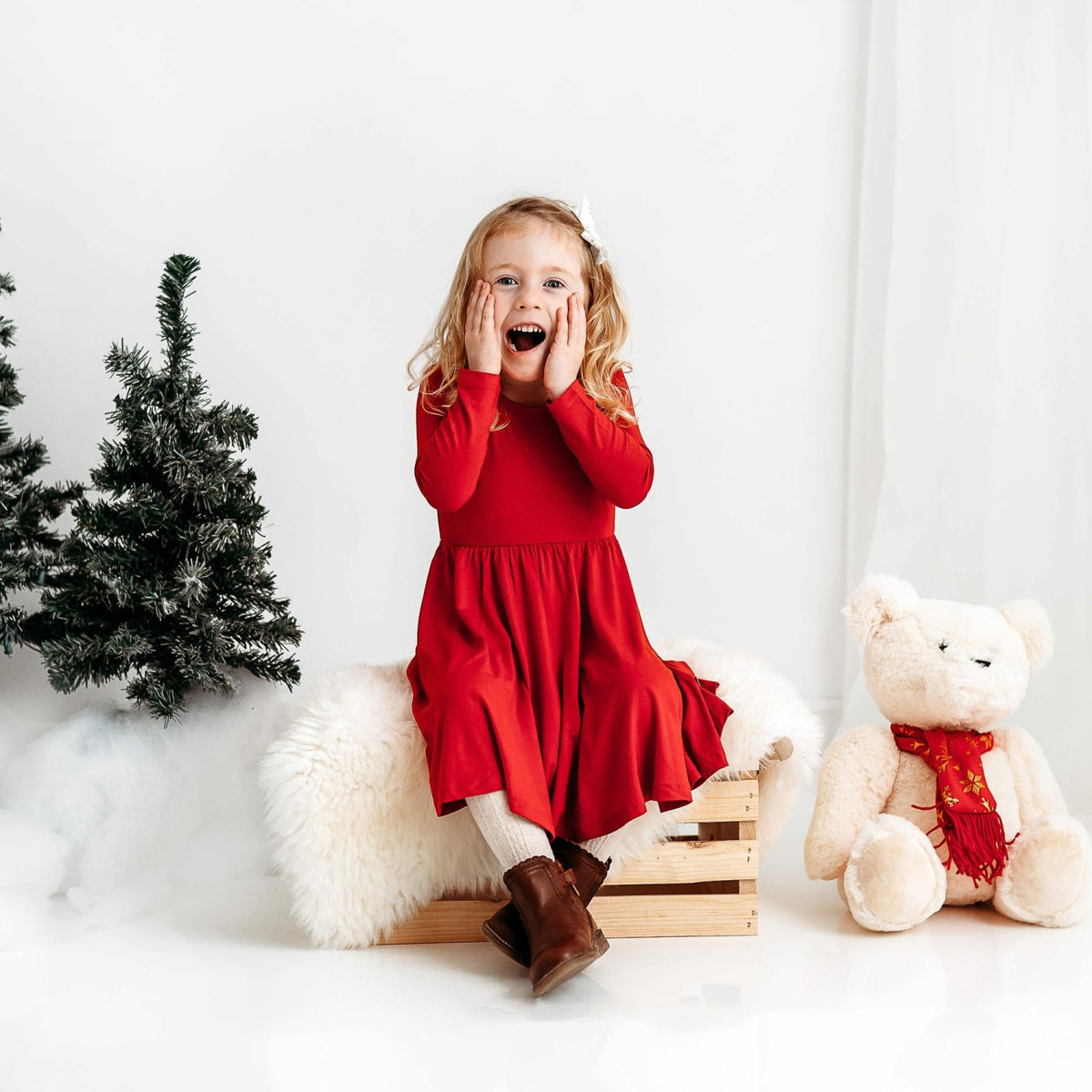 Long Sleeve Twirl Dress in Cardinal | Kyte Baby
