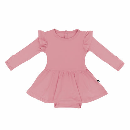 Long Sleeve Twirl Bodysuit Dress in Apple Blossom | Kyte Baby