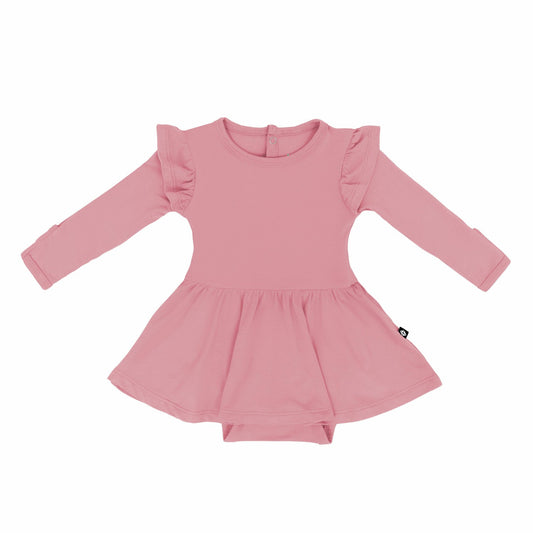 Long Sleeve Twirl Bodysuit Dress in Apple Blossom | Kyte Baby