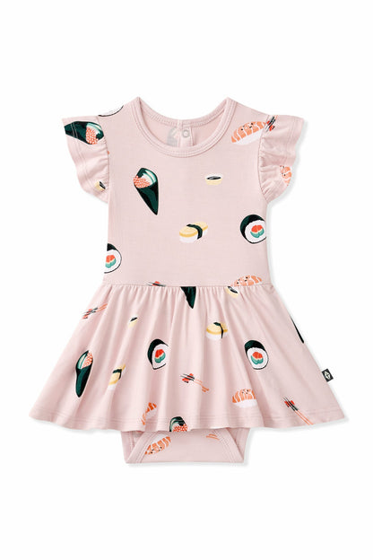 Twirl Bodysuit Dress in Blush Sushi | Kyte Baby