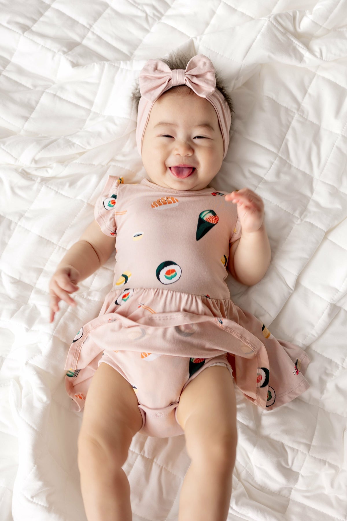 Twirl Bodysuit Dress in Blush Sushi | Kyte Baby