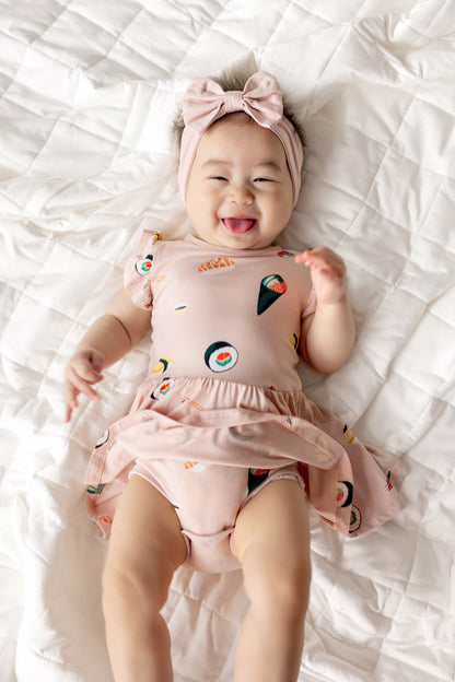 Twirl Bodysuit Dress in Blush Sushi | Kyte Baby