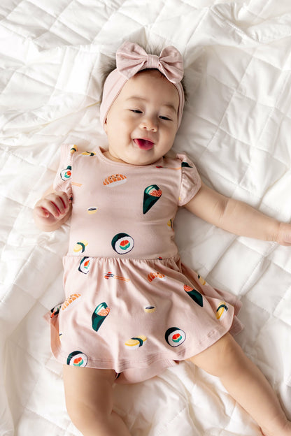 Twirl Bodysuit Dress in Blush Sushi | Kyte Baby