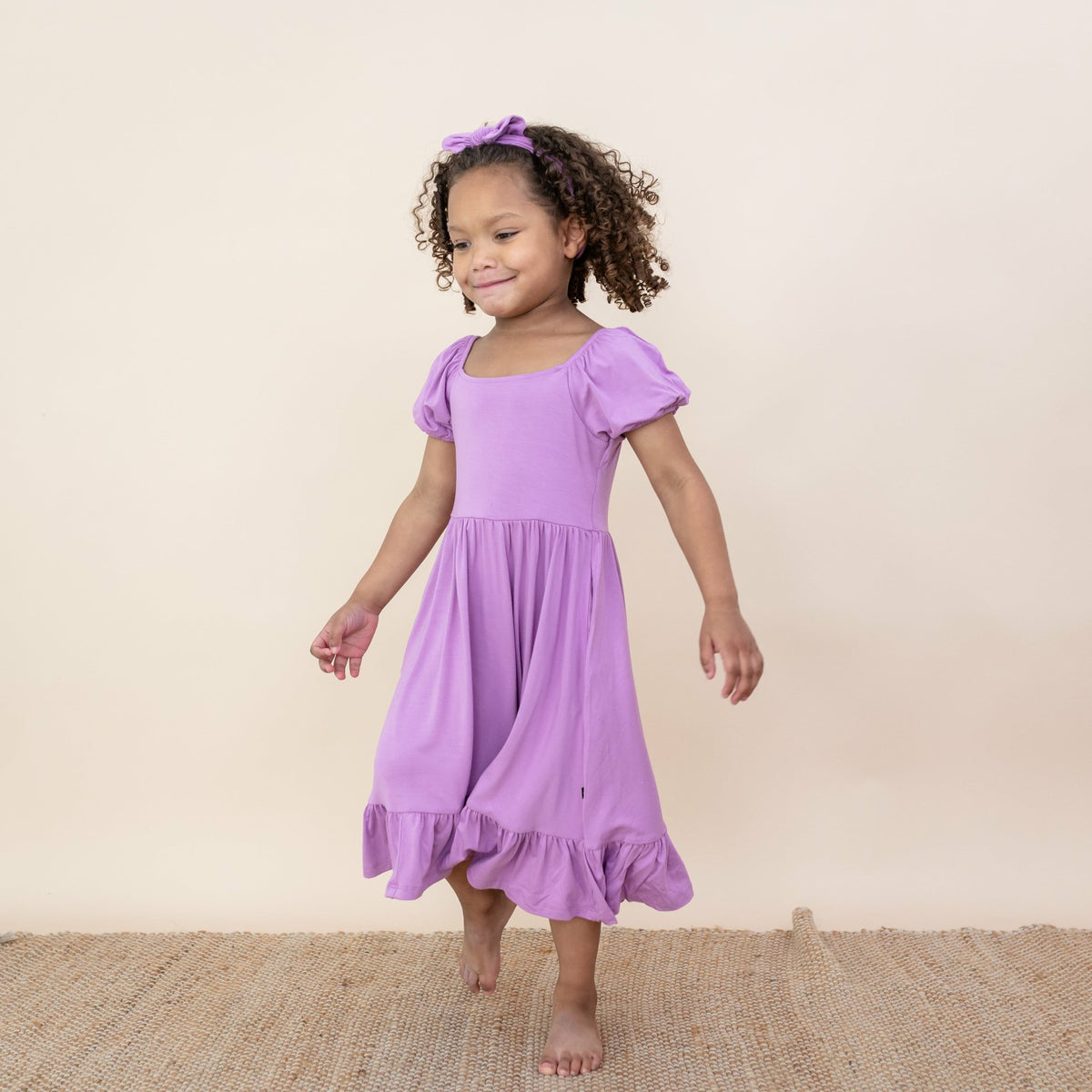 Puff Sleeve Twirl Dress in Poi | Kyte Baby