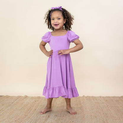 Puff Sleeve Twirl Dress in Poi | Kyte Baby