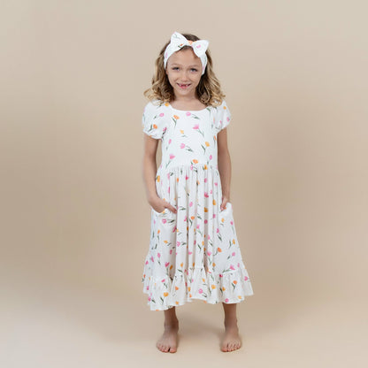 Puff Sleeve Twirl Dress in Tulip | Kyte Baby