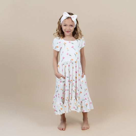 Puff Sleeve Twirl Dress in Tulip | Kyte Baby