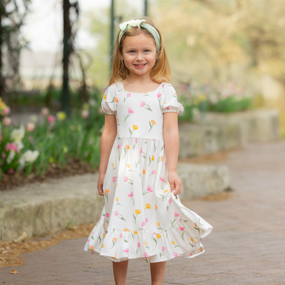 Puff Sleeve Twirl Dress in Tulip | Kyte Baby