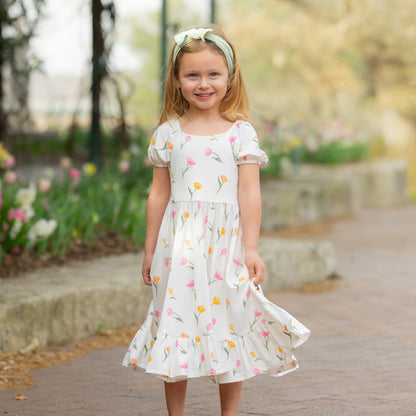 Puff Sleeve Twirl Dress in Tulip | Kyte Baby