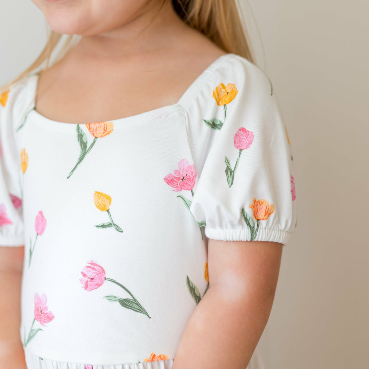 Puff Sleeve Twirl Dress in Tulip | Kyte Baby