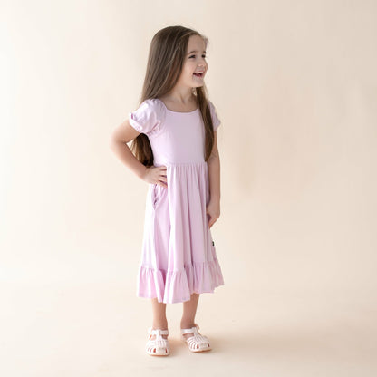 Puff Sleeve Twirl Dress in Thistle | Kyte Baby