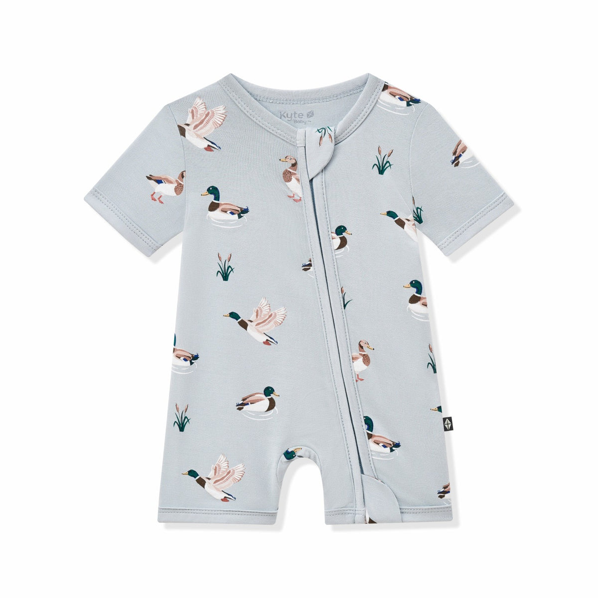 Zipper Shortall Romper in Mallard Duck | Kyte Baby