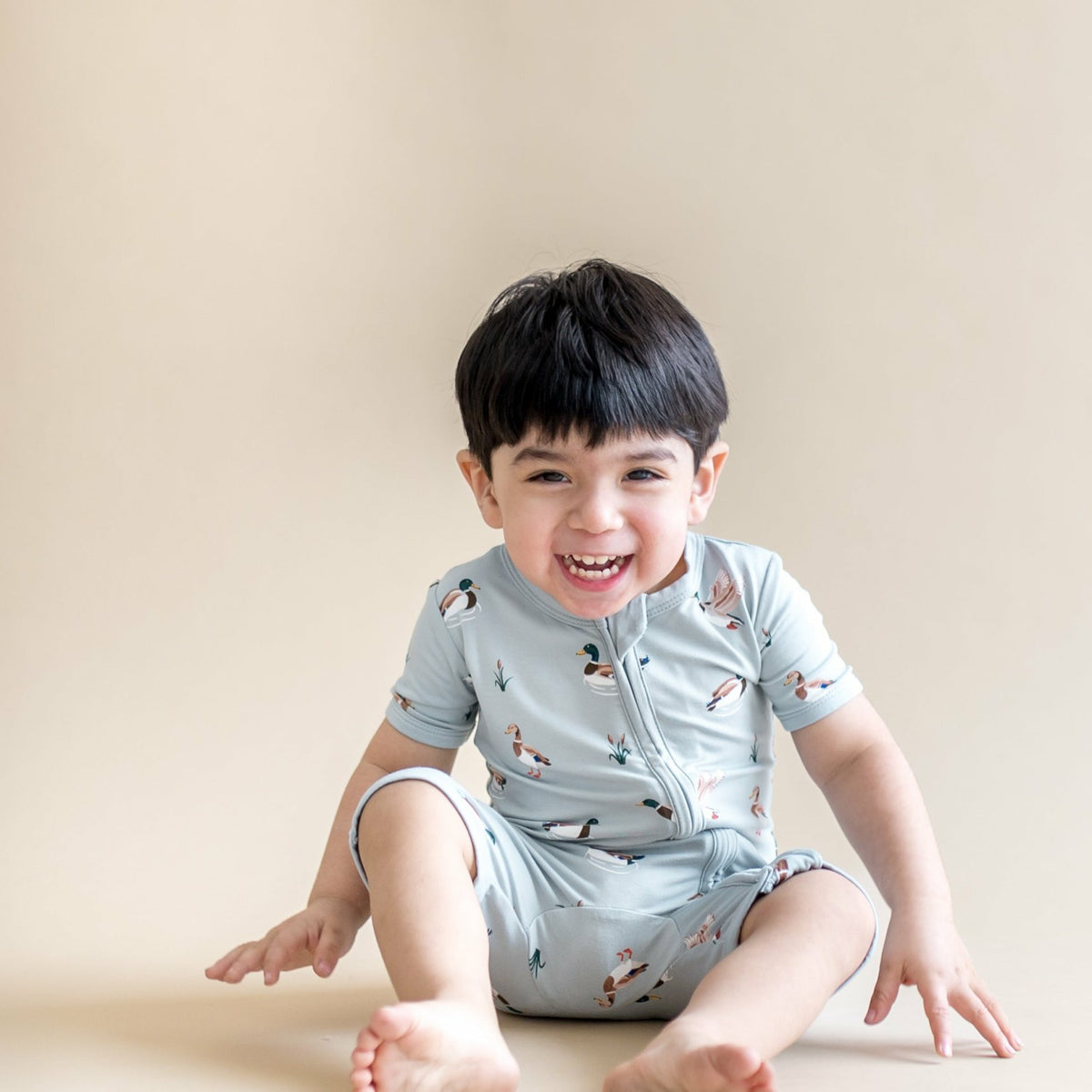 Zipper Shortall Romper in Mallard Duck | Kyte Baby