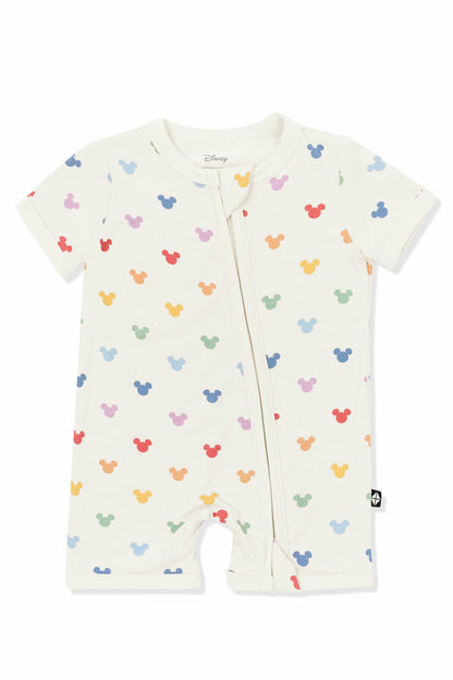 Zipper Shortall Romper in Pastel Mickey Mouse | Kyte Baby