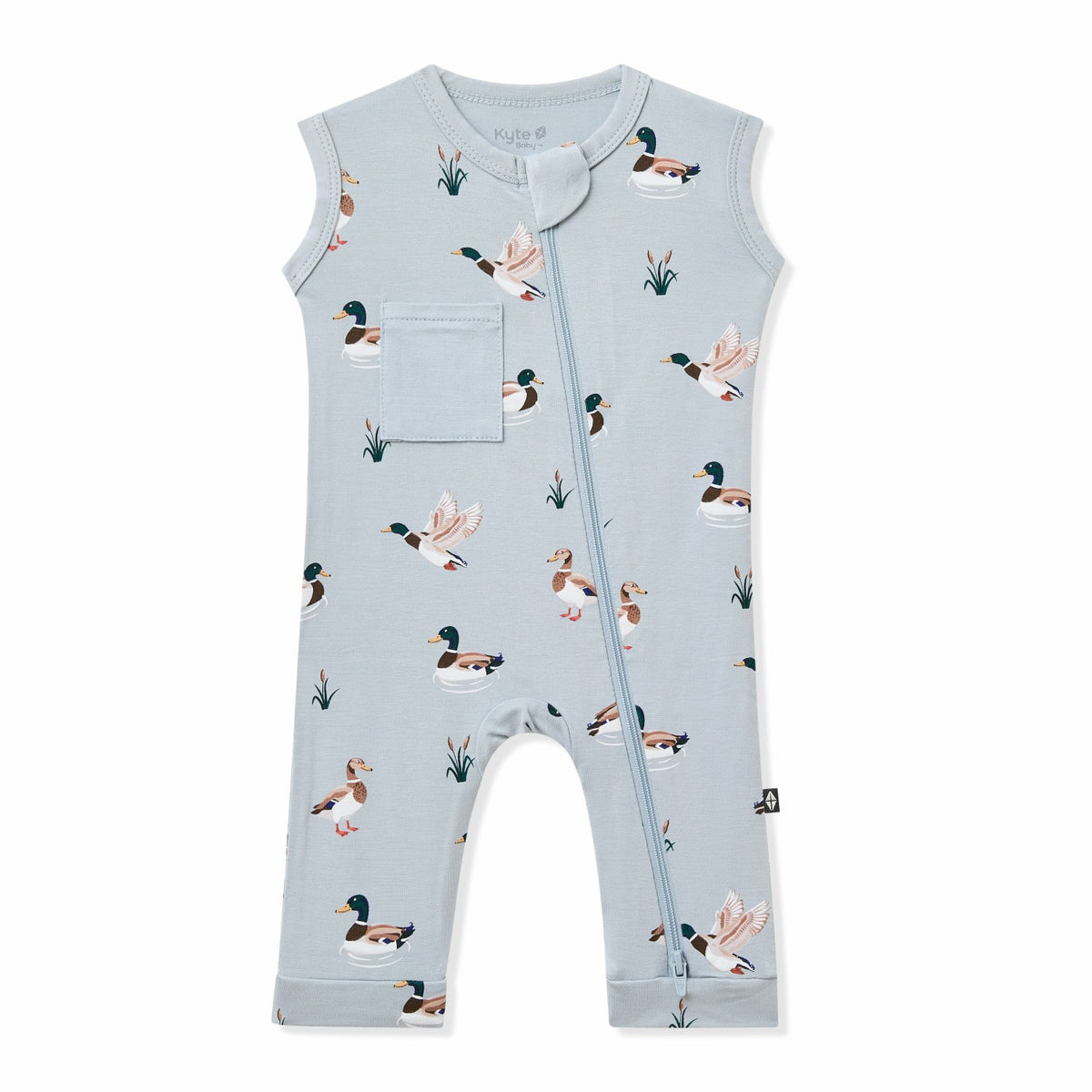 Zippered Sleeveless Romper in Mallard Duck | Kyte Baby