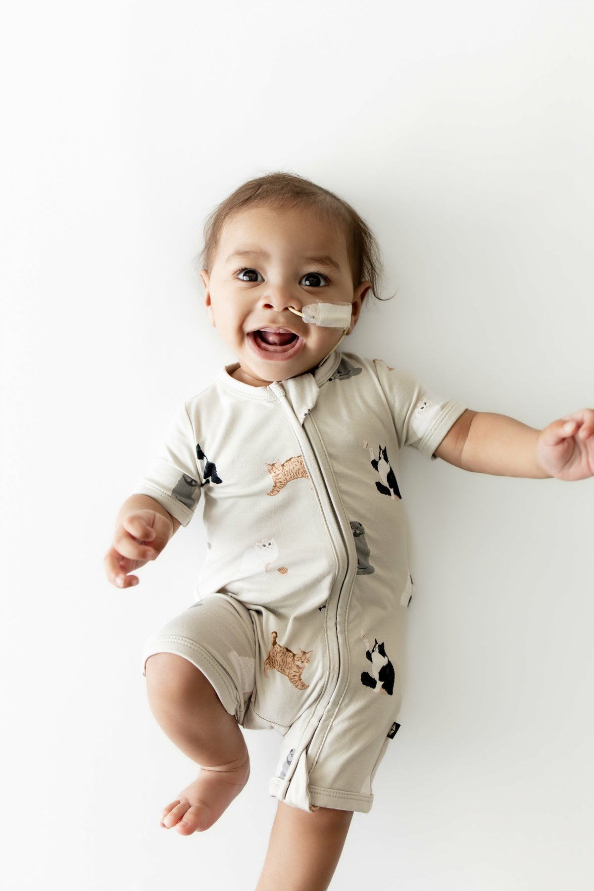 Zipper Shortall Romper in Fluffy Cat | Kyte Baby