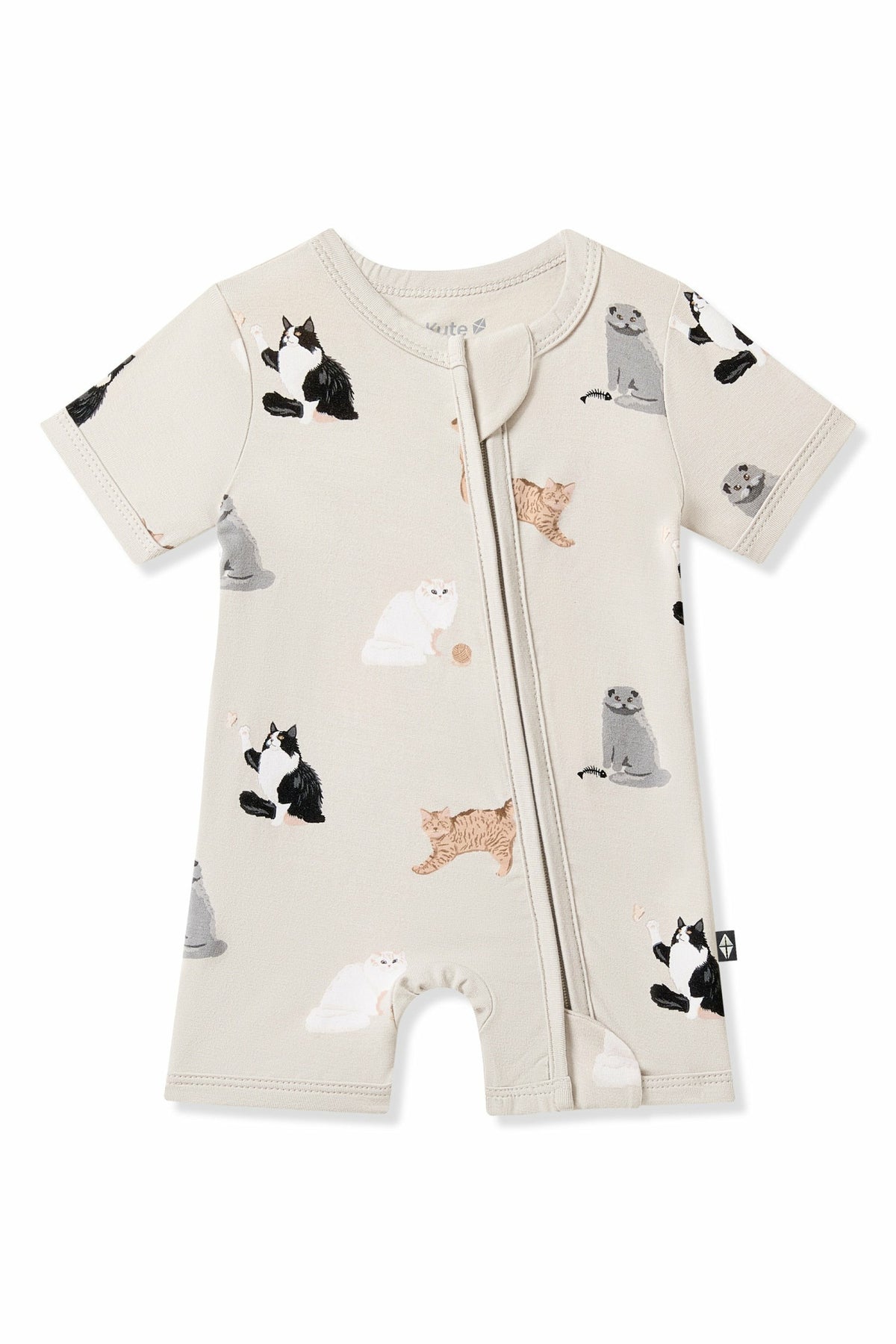 Zipper Shortall Romper in Fluffy Cat | Kyte Baby