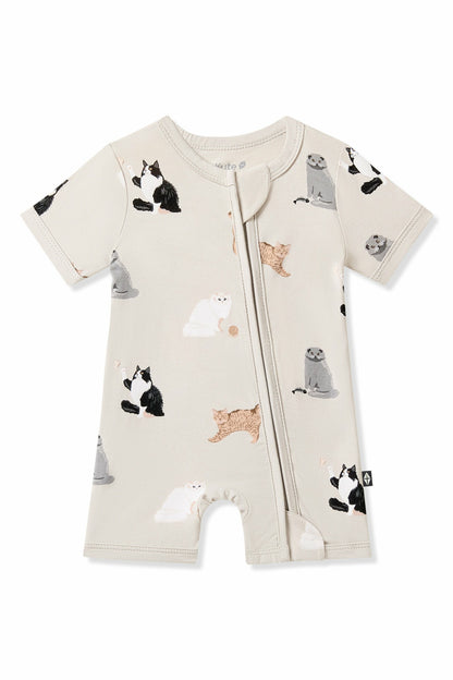 Zipper Shortall Romper in Fluffy Cat | Kyte Baby