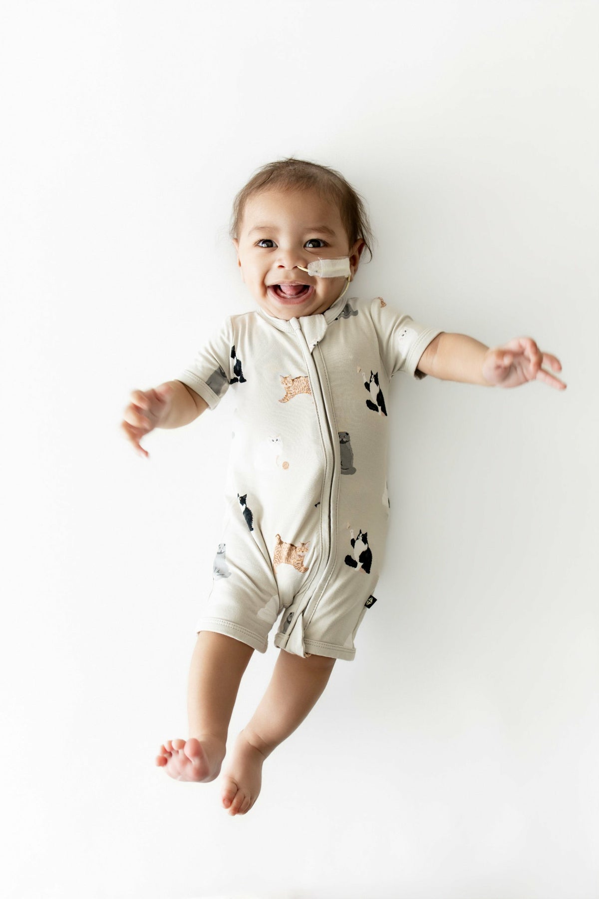 Zipper Shortall Romper in Fluffy Cat | Kyte Baby