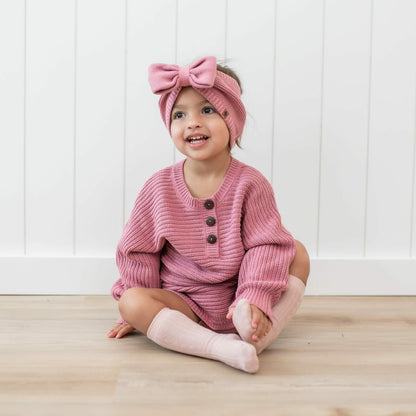 Chunky Knit Bow Headband in Apple Blossom | Kyte Baby