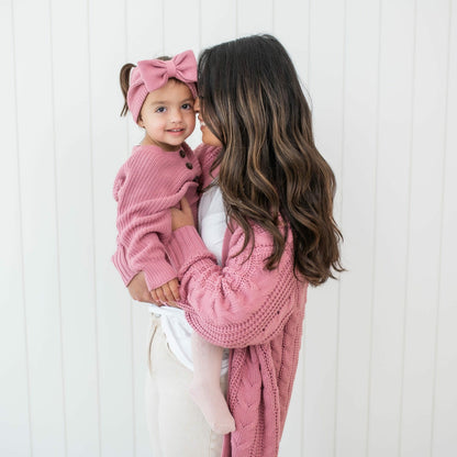 Chunky Knit Bow Headband in Apple Blossom | Kyte Baby